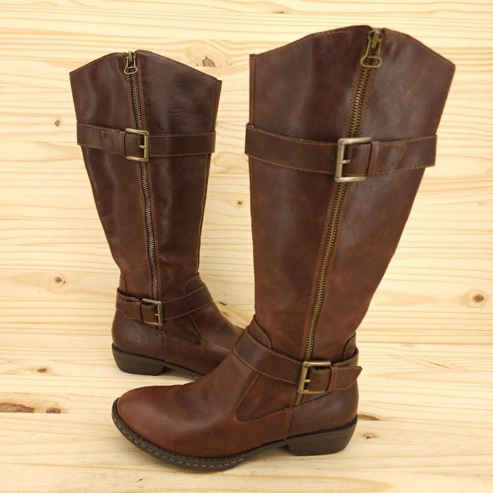 Born On Concept Women's Riding Boots Sz 6 Brown Synthetic Western Buckle Zip